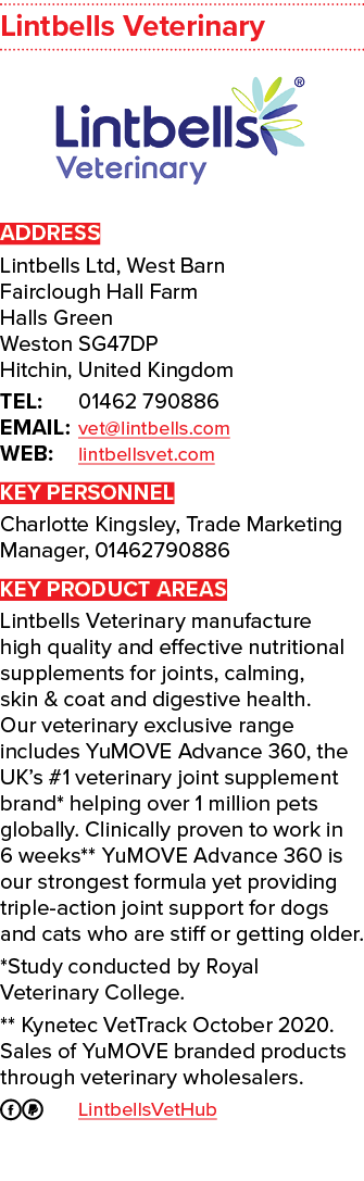 Lintbells Veterinary ￼ ADDRESS Lintbells Ltd, West Barn Fairclough Hall Farm Halls Green Weston SG47DP Hitchin, Unite...