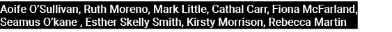 Aoife O’Sullivan, Ruth Moreno, Mark Little, Cathal Carr, Fiona McFarland, Seamus O’kane , Esther Skelly Smith, Kirsty...