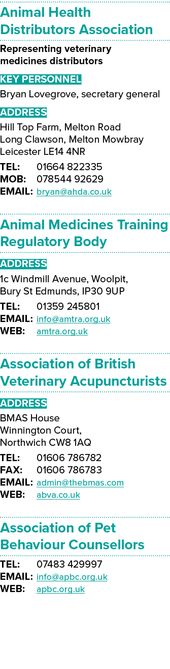 Animal Health Distributors Association Representing veterinary medicines distributors Key Personnel Bryan Lovegrove, ...