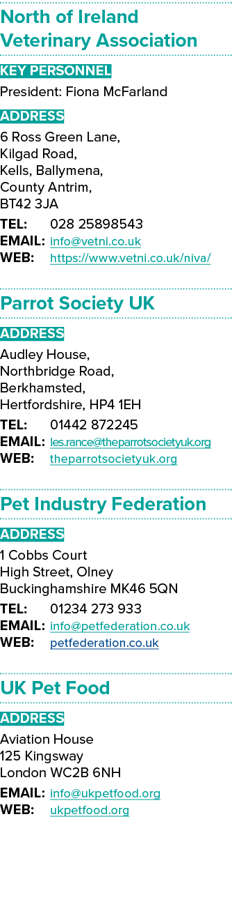 North of Ireland Veterinary Association Key Personnel President: Fiona McFarland ADDRESS 6 Ross Green Lane, Kilgad Ro...