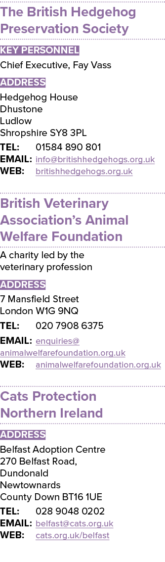 The British Hedgehog Preservation Society Key Personnel Chief Executive, Fay Vass ADDRESS Hedgehog House Dhustone Lud...