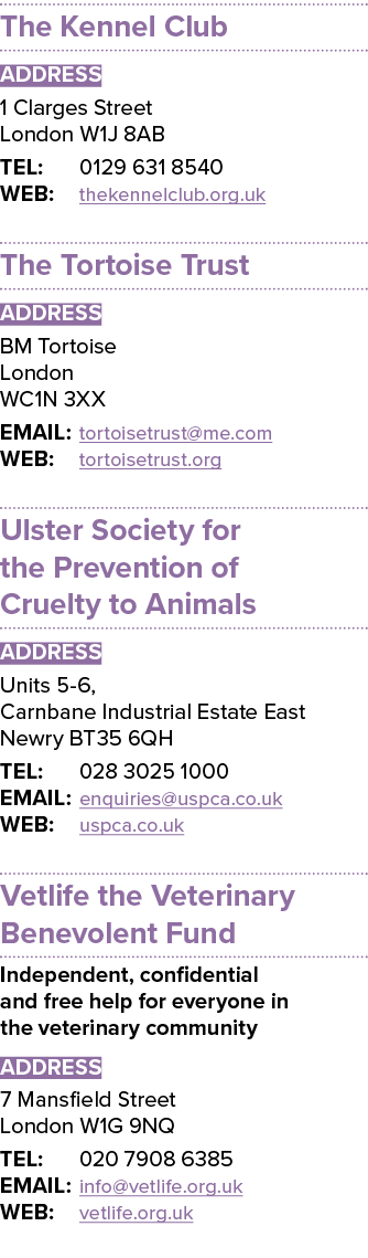The Kennel Club ADDRESS 1 Clarges Street London W1J 8AB TEL: 0129 631 8540 WEB: thekennelclub.org.uk The Tortoise Tru...