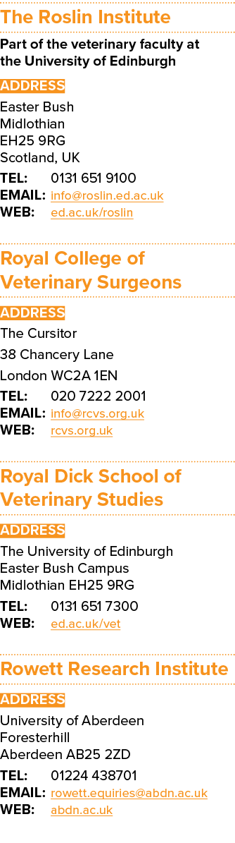 The Roslin Institute Part of the veterinary faculty at the University of Edinburgh ADDRESS Easter Bush Midlothian EH2...