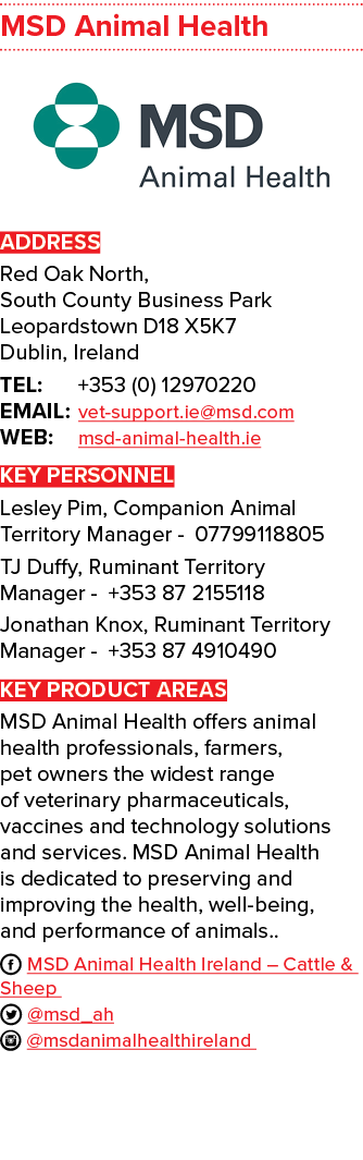 MSD Animal Health ￼ ADDRESS Red Oak North, South County Business Park Leopardstown D18 X5K7 Dublin, Ireland TEL: +353...