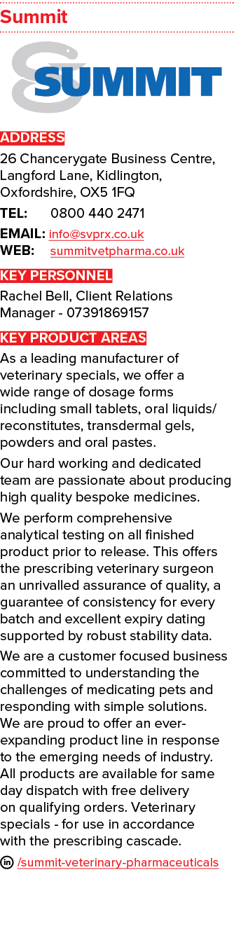 Summit ￼ ADDRESS 26 Chancerygate Business Centre, Langford Lane, Kidlington, Oxfordshire, OX5 1FQ TEL: 0800 440 2471 ...