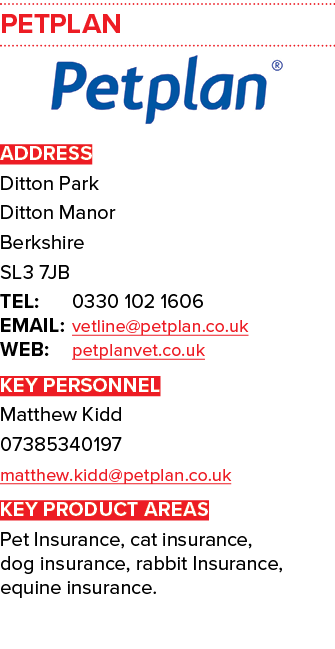 PETPLAN ￼ ADDRESS Ditton Park Ditton Manor Berkshire SL3 7JB TEL: 0330 102 1606 EMAIL: vetline@petplan.co.uk WEB: pet...