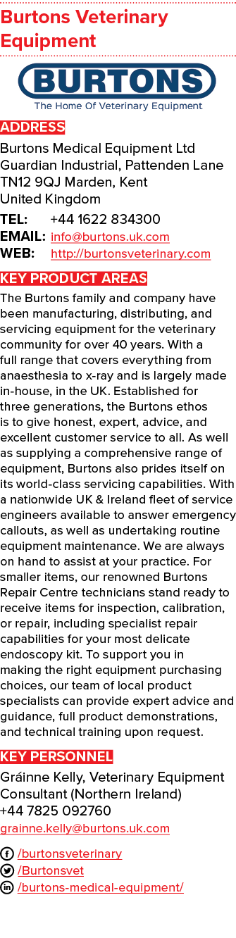 Burtons Veterinary Equipment ￼ ADDRESS Burtons Medical Equipment Ltd Guardian Industrial, Pattenden Lane TN12 9QJ Mar...