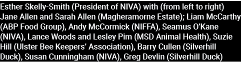 Esther Skelly Smith (President of NIVA) with (from left to right) Jane Allen and Sarah Allen (Magheramorne Estate); L...