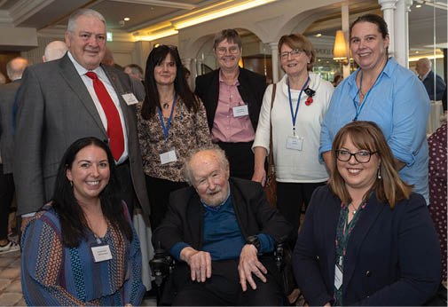 Des Thompson with John Hill, Past President SPVS; Alison Speakman, BSAVA President; Sue Paterson, RCVS President; Pat Hart, Chair Vet NI; Lynsey Hamilton, AVSPNI; Fiona McFarland, YVN and Vet Support; and Esther Skelly-Smith, President of NIVA.