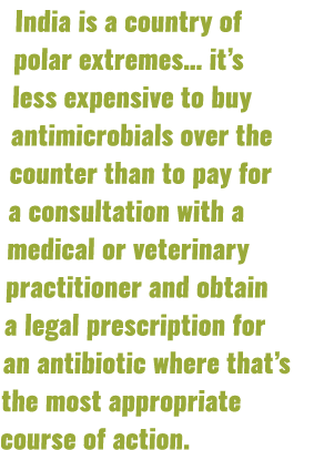 India is a country of polar extremes… it’s less expensive to buy antimicrobials over the counter than to pay for a co...