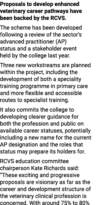 Proposals to develop enhanced veterinary career pathways have been backed by the RCVS. The scheme has been developed ...