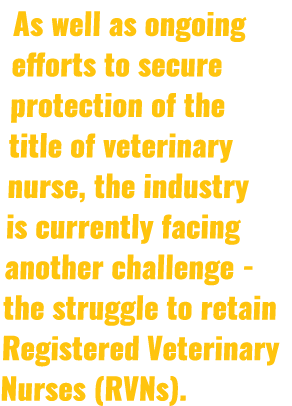 As well as ongoing efforts to secure protection of the title of veterinary nurse, the industry is currently facing an...