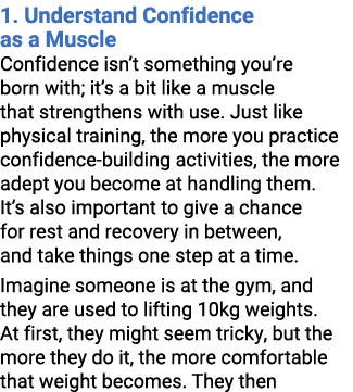 1. Understand Confidence as a Muscle Confidence isn’t something you’re born with; it’s a bit like a muscle that stren...